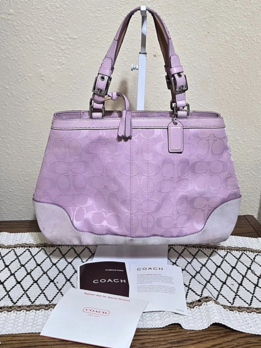 Coach Hamptons Signature Suede Gallery Tote Pink